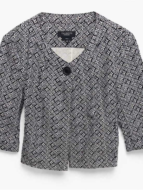 Talbots Jackets & Blazers - Talbots Cropped Brown Cotton Blazer Size 10 Medallion Tile Print Jacket pattern
